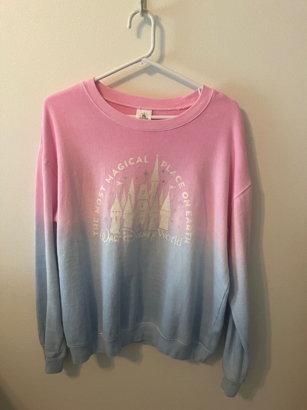 Disney Pink and Light Blue Ombre Castle Crewneck Sweatshirt